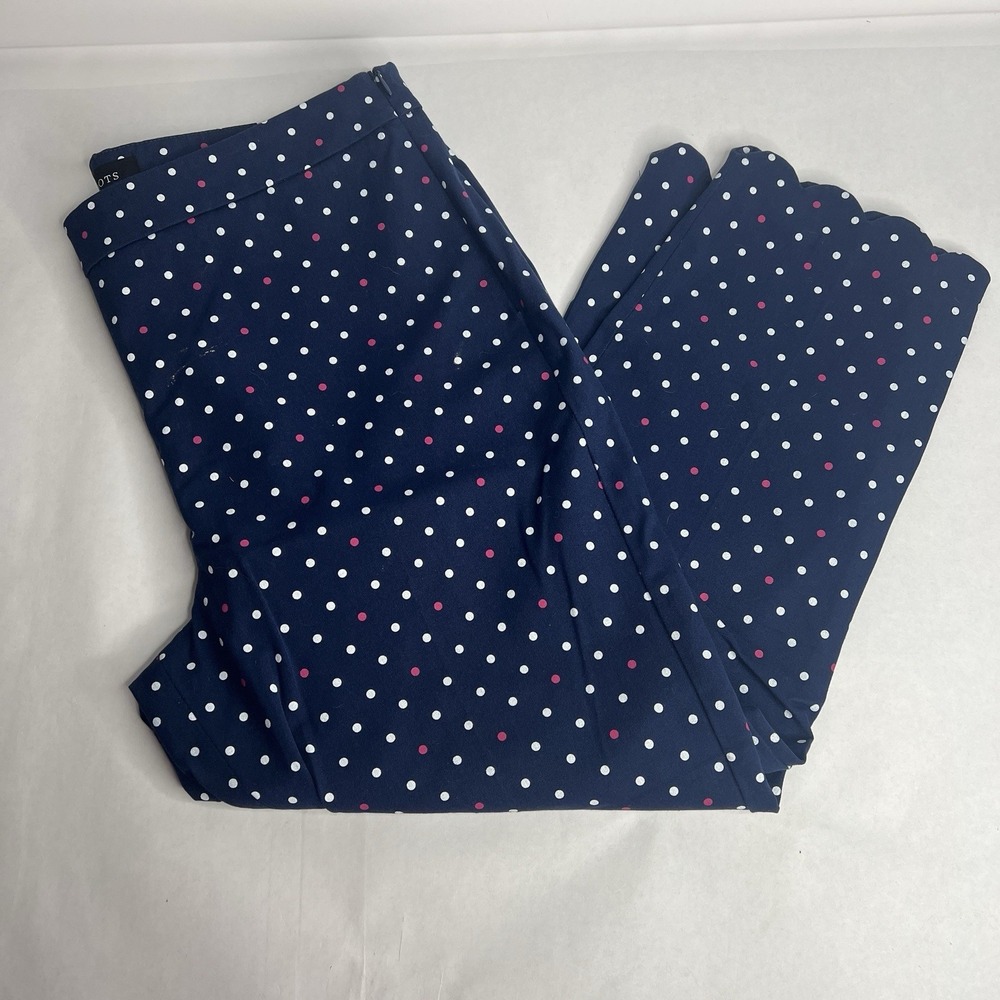 Talbots Womens 12 Chatham Crop Scalloped Capri Pants Side Zip Stretchy Polka Dot
